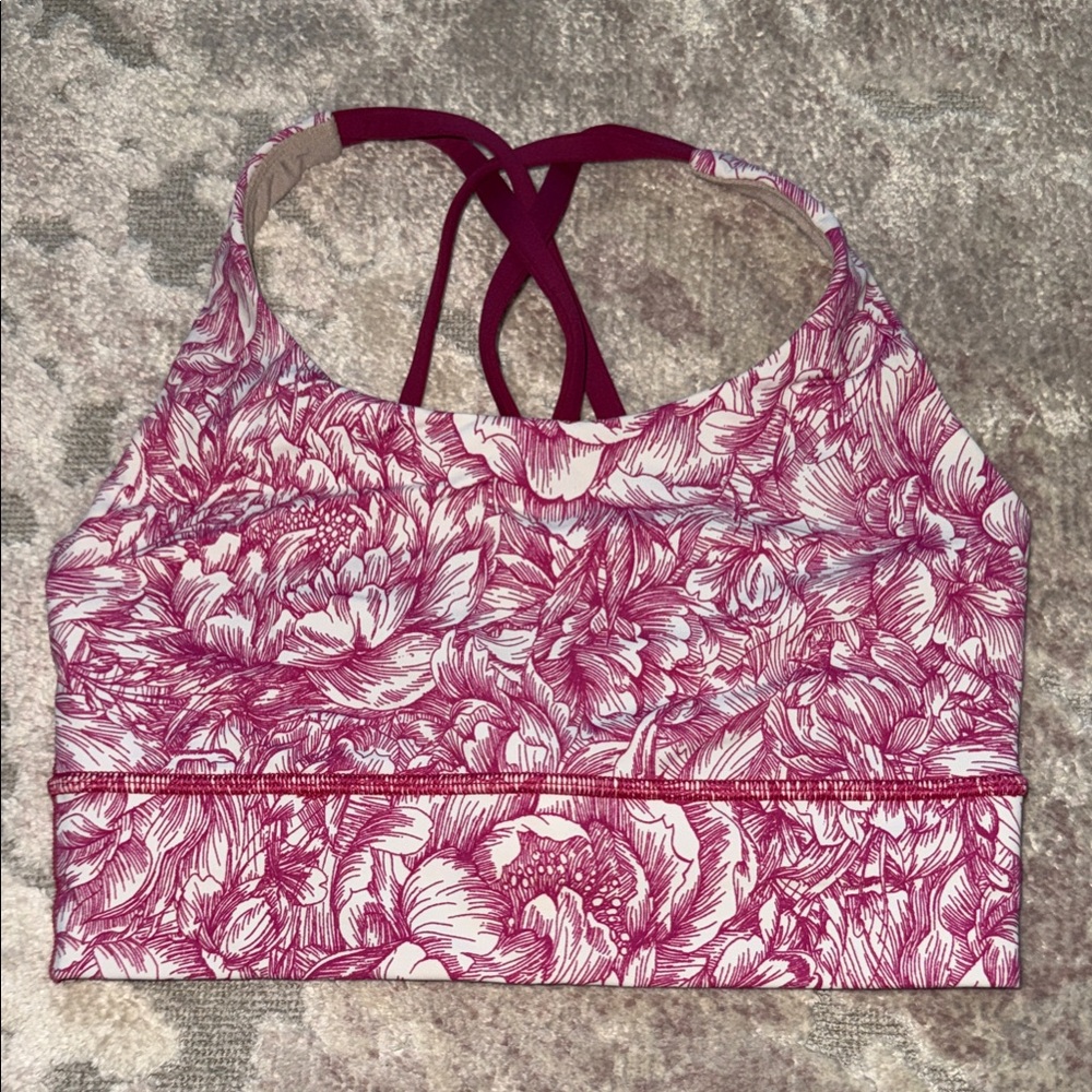 lululemon Energy Bra Long Line - Floral Bloom White Star Ruby, Size 4